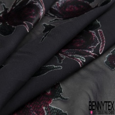 Dévoré polyester viscose motif grande fleur aquarelle fond noir