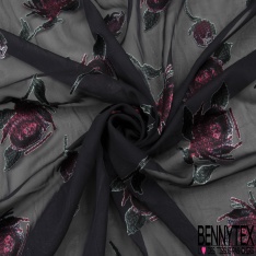 Dévoré polyester viscose motif grande fleur aquarelle fond noir