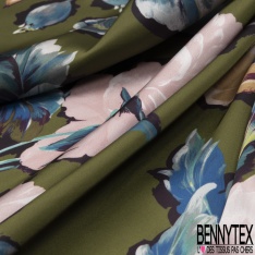 Twill satiné polyester imprimé pensées multicolores fond strié en biais pep's