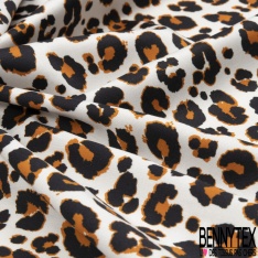Satin de voile coton élasthanne imprimé léopard noir fuschia fond blanc discret