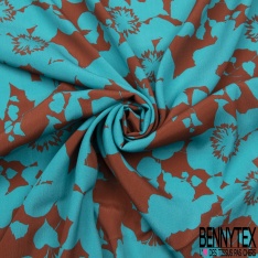 Crêpe viscose simple base imprimé énorme fleur naïve ton orchidée menthe blanc vert d'eau rouge nuit