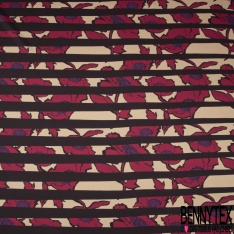 Satin polyester imprimé iris fond pied de poule noir sang de taureau