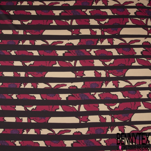 Satin polyester imprimé iris fond pied de poule noir sang de taureau