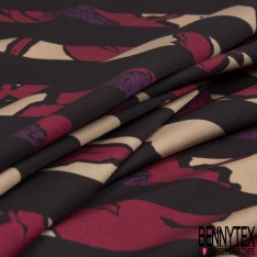 Satin polyester imprimé iris fond pied de poule noir sang de taureau