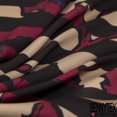 Satin polyester imprimé iris fond pied de poule noir sang de taureau