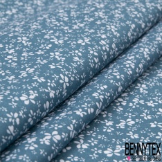 Coton imprimé pensée sauvage coloris blanc sucre brun bleu argent fond sable mouvant