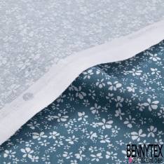 Coton imprimé pensée sauvage coloris blanc sucre brun bleu argent fond sable mouvant