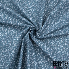 Coton imprimé pensée sauvage coloris blanc sucre brun bleu argent fond sable mouvant