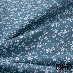 Coton imprimé pensée sauvage coloris blanc sucre brun bleu argent fond sable mouvant