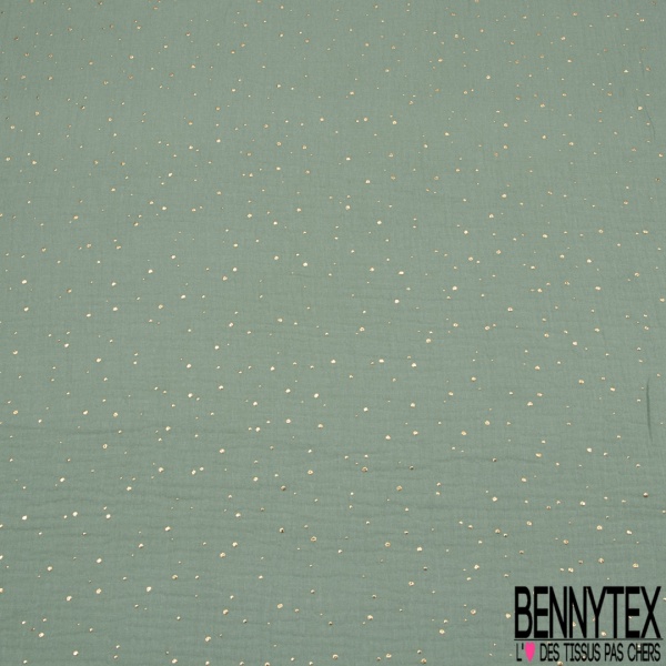 Coton Double Gaze Bleu Acier Pastille Relief Or
