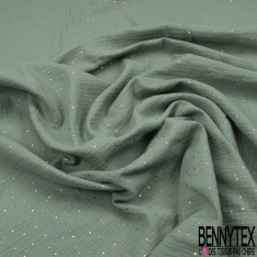 Coton Double Gaze Bleu Acier Pastille Relief Or