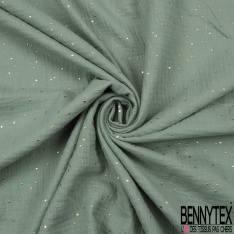 Coton Double Gaze Bleu Acier Pastille Relief Or