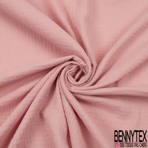 Coton double gaze uni rose camélia