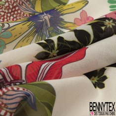 Mousseline georgette énorme imprimé floral ton rose fond blanc discret