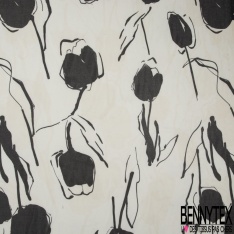 Mousseline georgette imprimé bouquet floral multicolore fond huile d'amande
