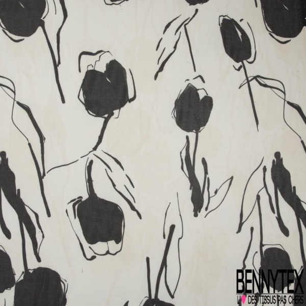 Mousseline georgette imprimé bouquet floral multicolore fond huile d'amande