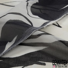 Mousseline georgette imprimé bouquet floral multicolore fond huile d'amande