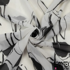 Mousseline georgette imprimé bouquet floral multicolore fond huile d'amande