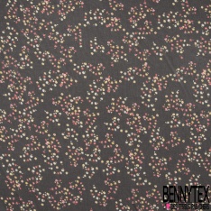 Mousseline georgette imprimé fleur stylisé noir fond blanc fleur en ombre huile d'amande