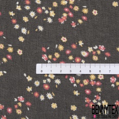 Mousseline georgette imprimé fleur stylisé noir fond blanc fleur en ombre huile d'amande