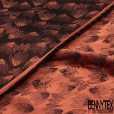 Polyamide élasthanne lingerie motif léopard noir fond fantaisie ocre brûlé