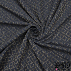 Polyamide élasthanne lingerie motif losange abstrait gaufré ombre bleue lurex or