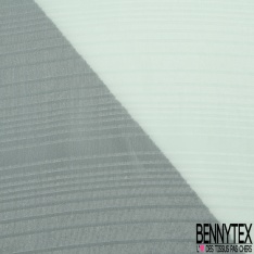 Mousseline de Soie gaufrée rayure fantaisie horizontale ton sur ton poudre verte aqua