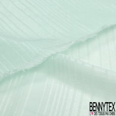 Mousseline de Soie gaufrée rayure fantaisie horizontale ton sur ton poudre verte aqua