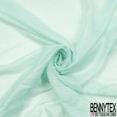 Mousseline de Soie gaufrée rayure fantaisie horizontale ton sur ton poudre verte aqua