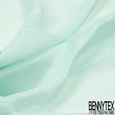 Mousseline de Soie gaufrée rayure fantaisie horizontale ton sur ton poudre verte aqua