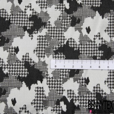 Soie élasthanne lingerie motif camouflage pied de puce et prince de galles noir pervenche