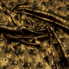 Soie élasthanne lingerie motif camouflage pied de puce et prince de galles noir perle