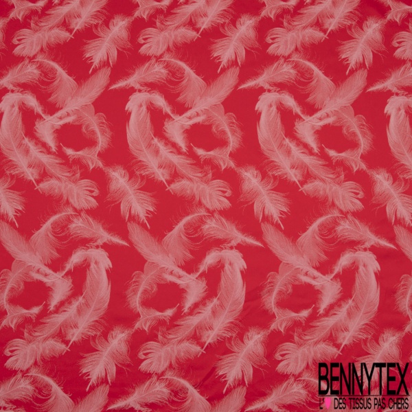 Soie élasthanne lingerie motif grande plume virevoltant sang de taureau fond marine