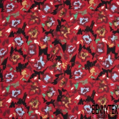 Fibranne viscose imprimé feuillage foisonnant flou ton rouge blanc cassé citronnade fiesta vert myrte fond noir