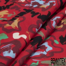 Fibranne viscose imprimé feuillage foisonnant flou ton rouge blanc cassé citronnade fiesta vert myrte fond noir