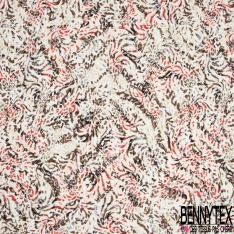 Fibranne viscose imprimé floral abstrait pictural fond rouge d'alizarine