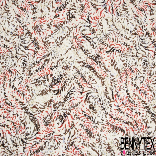 Fibranne viscose imprimé floral abstrait pictural fond rouge d'alizarine