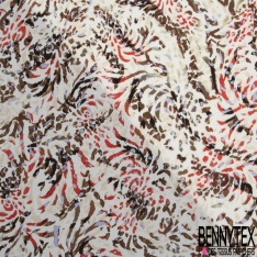 Fibranne viscose imprimé floral abstrait pictural fond rouge d'alizarine