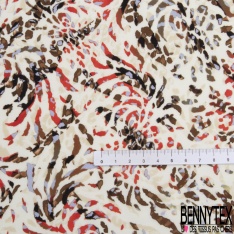 Fibranne viscose imprimé floral abstrait pictural fond rouge d'alizarine