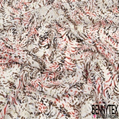 Fibranne viscose imprimé floral abstrait pictural fond rouge d'alizarine