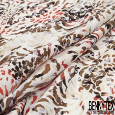 Fibranne viscose imprimé floral abstrait pictural fond rouge d'alizarine