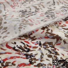 Fibranne viscose imprimé floral abstrait pictural fond rouge d'alizarine