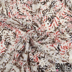 Fibranne viscose imprimé floral abstrait pictural fond rouge d'alizarine