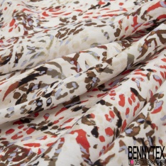 Fibranne viscose imprimé floral abstrait pictural fond rouge d'alizarine