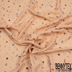 Fibranne viscose imprimé feuillage ethnic stylisé fantaisie multicolore fond blanc cassé