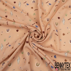 Fibranne viscose imprimé feuillage ethnic stylisé fantaisie multicolore fond blanc cassé