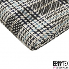 Coupon 3m coton natté imprimé grand carreau nuit bleu charron olive blanc cassé