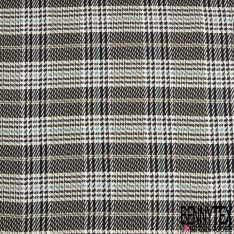 Coupon 3m coton natté imprimé grand carreau nuit bleu charron olive blanc cassé