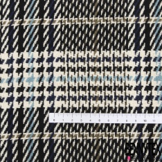 Coupon 3m coton natté imprimé grand carreau nuit bleu charron olive blanc cassé
