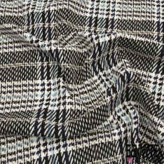 Coupon 3m coton natté imprimé grand carreau nuit bleu charron olive blanc cassé